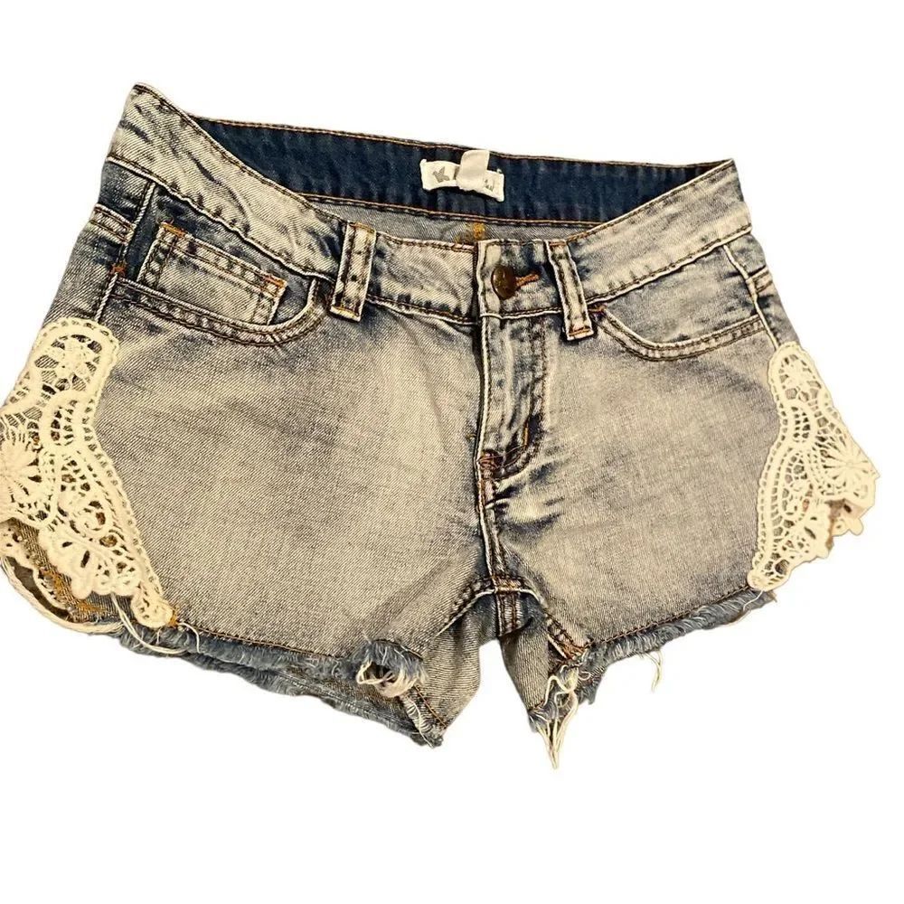 Others Follow Lace Jean Distressed Shorts Size 25